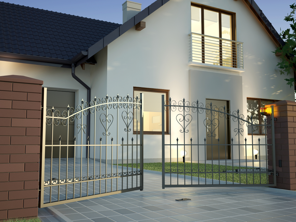 Secured automated metal gate in front of a private house